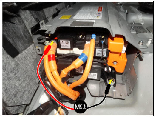 Measure the isolation resistance on the power relay assembly inverter power terminal (+)