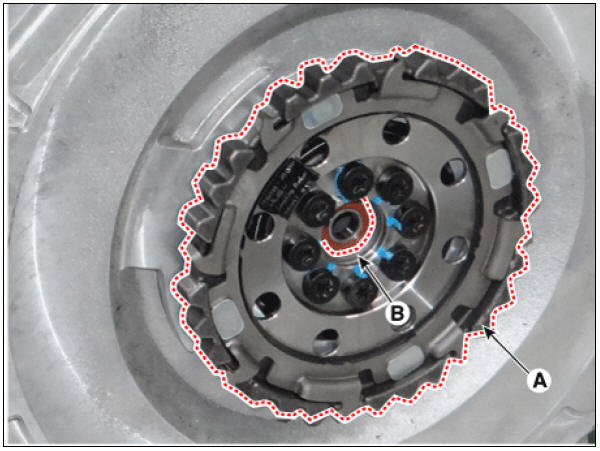2) Align the motor side connector spline (A) with the dual clutch