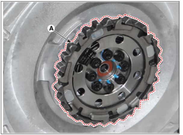 3) Insert the input shaft (A) into the pilot bearing (B) and then