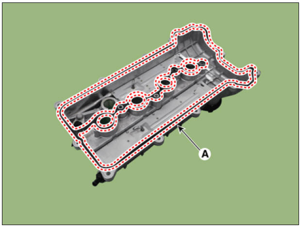 (5) Install the cylinder head cover (A) by tightening the bolts, in several