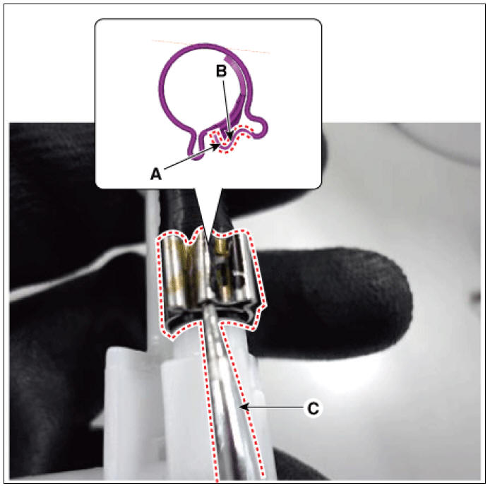 2) Separate the tube (A) with the assist pump (B) by pulling it