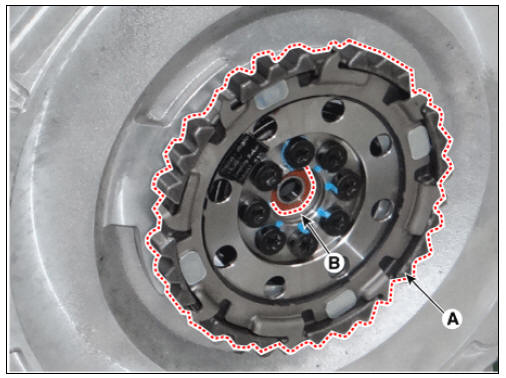 2) Align the motor side connector spline (A) with the dual clutch