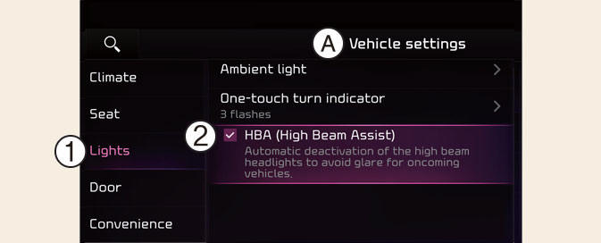 High Beam Assist Setting