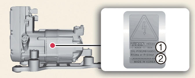 Air conditioner compressor label (Kia Niro EV)