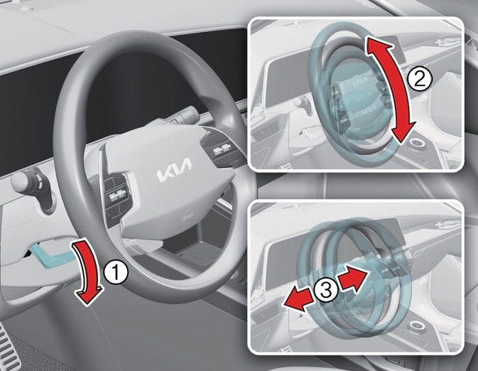 Adjusting steering wheel angle and height- Information is inherent only Kia NIRO Hybrid